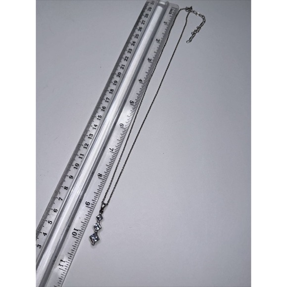 Sterling Silver Necklace Pendant CZ Three Square Faceted Drop 18-21" - Picture 8 of 12